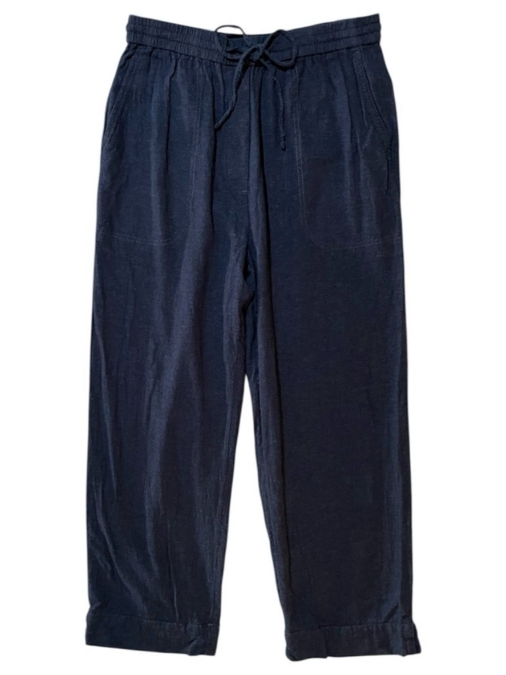 BANANA REPUBLIC High Rise Linen Blend Pull On Navy Blue Pant Medium - Picture 2 of 10
